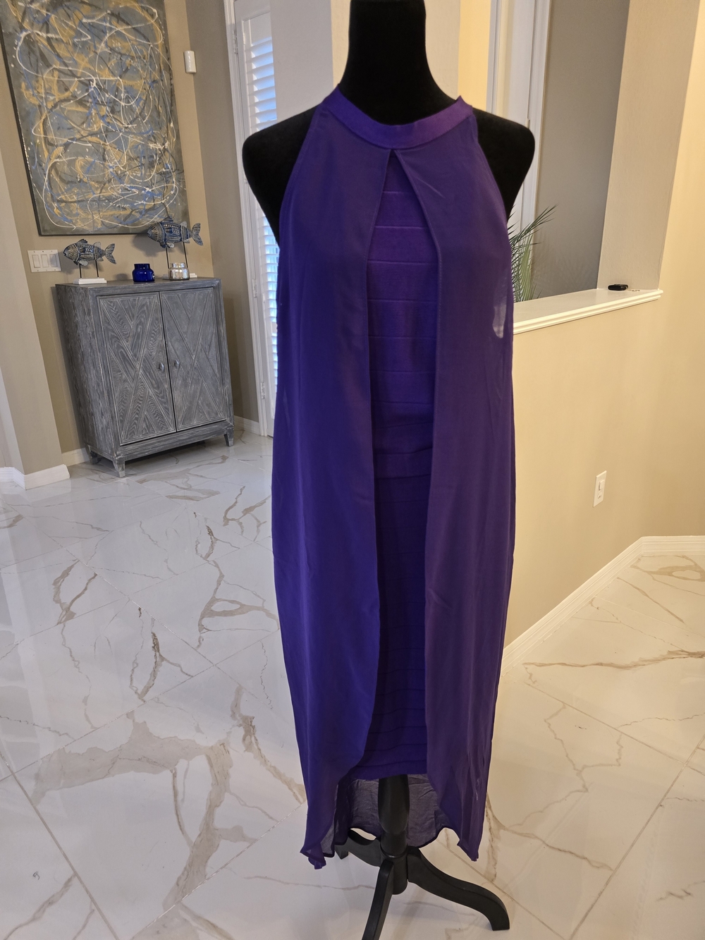 VENUS Purple Halter High-Low Overlay Dress